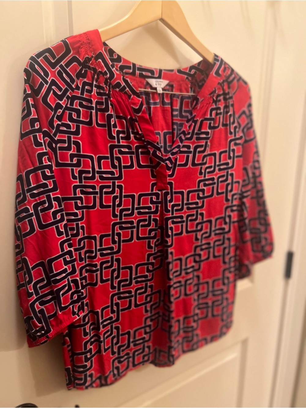 crown & ivy Red Geometric Chain Print Blouse